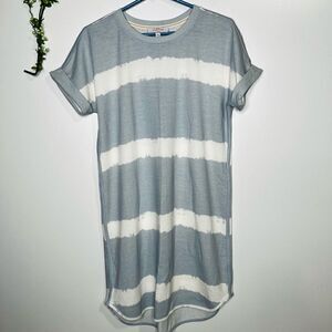 New Directions Womens T Shirt Midi Dress Short Sleeve Stripes Blue White Petite